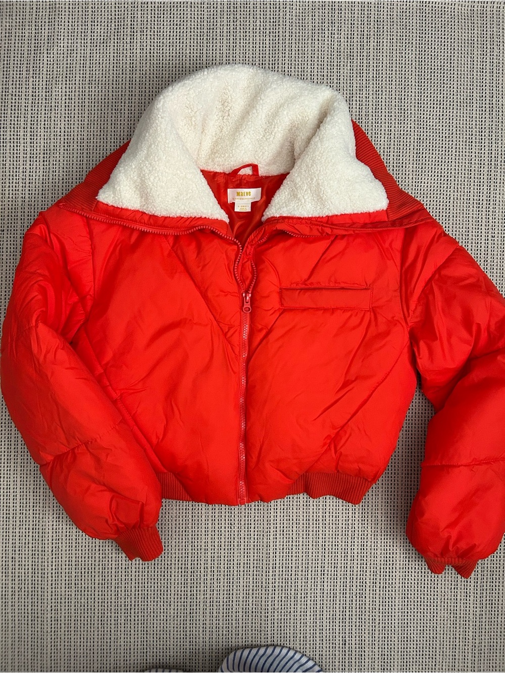Anthropologie Bright Red Kids Puffer Jacket with Sherpa Collar